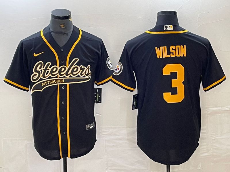 Men Pittsburgh Steelers #3 Wilson Black 2024 Nike Co branded NFL Jersey style 2->los angeles dodgers->MLB Jersey